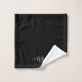 Moderne Zwarte Gouden Script Monogram Bad Handdoek (Wasdoekje)