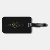 Moderne Zwarte Gouden Script Monogram Bagagelabel (Achterkant horizontaal)