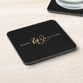 Moderne Zwarte Gouden Script Monogram Bier Onderzetter (Linkerzijde)