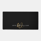 Moderne Zwarte Gouden Script Monogram Bureaumat (Voorkant)