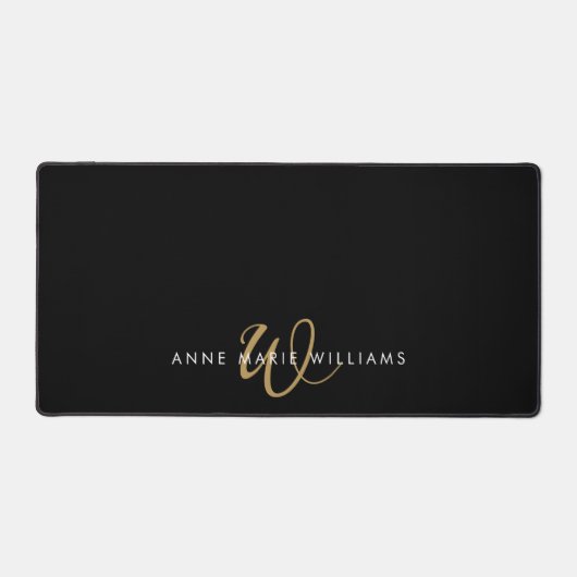 Moderne Zwarte Gouden Script Monogram Bureaumat (Voorkant)
