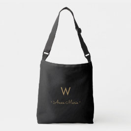 Moderne Zwarte Gouden Script Monogram Crossbody Tas