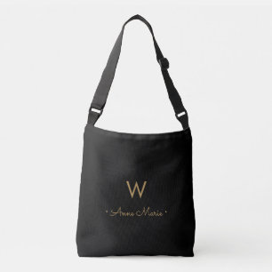 Moderne Zwarte Gouden Script Monogram Crossbody Tas