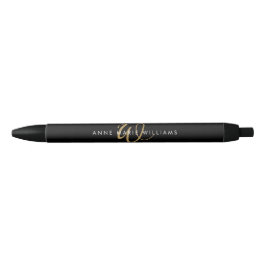 Moderne Zwarte Gouden Script Monogram Inkt Pen