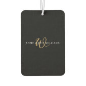 Moderne Zwarte Gouden Script Monogram Luchtverfrisser (Achterkant)