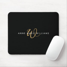 Moderne Zwarte Gouden Script Monogram Muismat