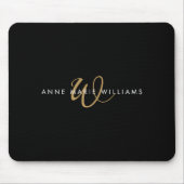 Moderne Zwarte Gouden Script Monogram Muismat (Voorkant)