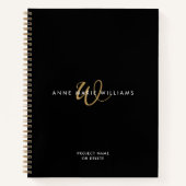 Moderne Zwarte Gouden Script Monogram Notitieboek (Voorkant)