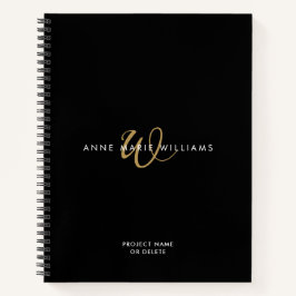 Moderne Zwarte Gouden Script Monogram Notitieboek