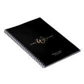 Moderne Zwarte Gouden Script Monogram Notitieboek (Rechterzijde)