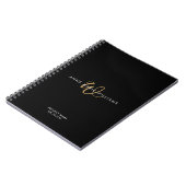 Moderne Zwarte Gouden Script Monogram Notitieboek (Linkerzijde)