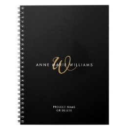 Moderne Zwarte Gouden Script Monogram Notitieboek