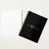 Moderne Zwarte Gouden Script Monogram Planner (Display)