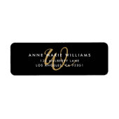 Moderne Zwarte Gouden Script Monogram Retouradres Etiket (Voorkant)