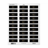Moderne Zwarte Gouden Script Monogram Retouradres Etiket (Full Sheet)