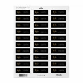 Moderne Zwarte Gouden Script Monogram Retouradres Etiket (Full Sheet)