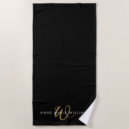 Moderne Zwarte Gouden Script Monogram Strandlaken