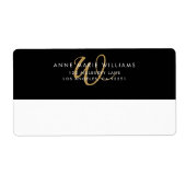 Moderne Zwarte Gouden Script Monogram Verzending Etiket (Voorkant)
