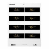 Moderne Zwarte Gouden Script Monogram Verzending Etiket (Full Sheet)
