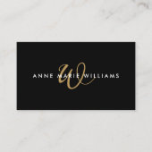 Moderne Zwarte Gouden Script Monogram Zakelijk Visitekaartje (Voorkant)