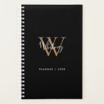 Moderne Zwarte Gouden Script Naam Monogram 2023 Planner<br><div class="desc">Elegante moderne zwarte en gouden script monogram planner. Personaliseer de naam en monogram initiaal om je eigen unieke ontwerp te creëren. Ontworpen door Thisisnotme©</div>