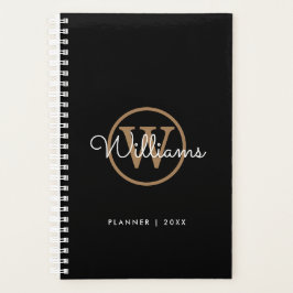 Moderne Zwarte Gouden Script Naam Monogram Planner