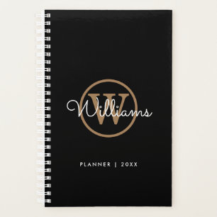 Moderne Zwarte Gouden Script Naam Monogram Planner
