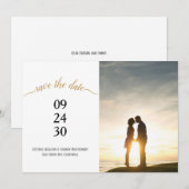 Moderne Zwarte Gouden Script Trouwfoto Save The Date (Voorkant / Achterkant)