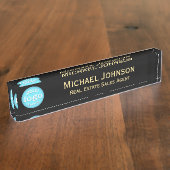 Moderne zwarte gouden stijlvolle zakelijke Logo Naambordje (Zijkant)