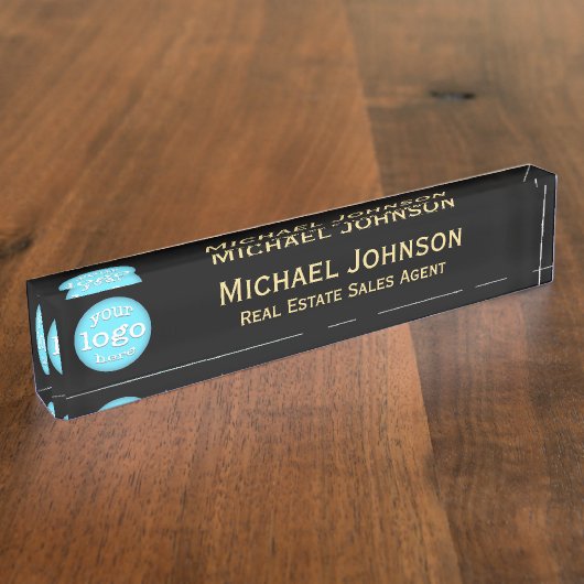 Moderne zwarte gouden stijlvolle zakelijke Logo Naambordje (Zijkant)