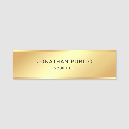 Moderne Zwarte Gouden Template Professioneel Elega Naamplaatje (Voorkant)