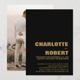 Moderne Zwarte Gouden Trouwreceptie Kaart