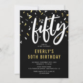 Moderne zwarte & gouden uitnodiging voor 50ste ver (Voorkant)