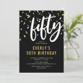 Moderne zwarte & gouden uitnodiging voor 50ste ver (Staand voorkant)