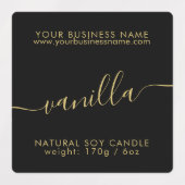 Moderne zwarte gouden waterdichte kaarsenetiket labels (Design 1)