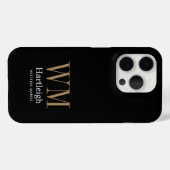 Moderne Zwarte Gouden Witte Monogram Naam Case-Mate iPhone Case (Achterkant (horizontaal))