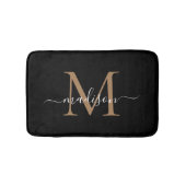 Moderne Zwarte Gouden Witte Monogram Script Naam Badmat (Voorkant)
