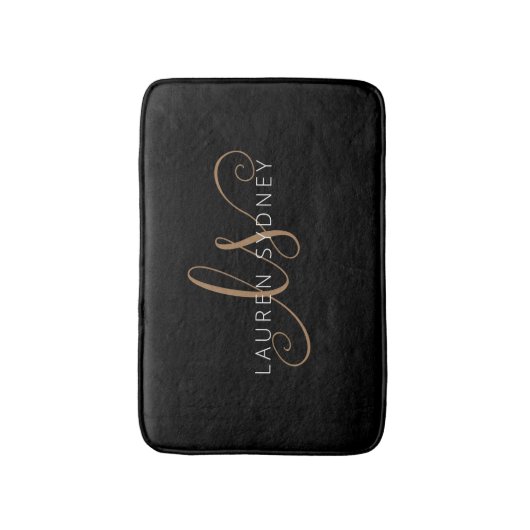 Moderne zwarte goudfilm, afgebeeld in script badmat (Voorkant Verticaal)