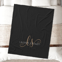 Moderne zwarte goudfilm, afgebeeld in script fleece deken