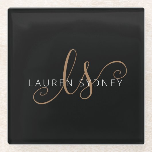 Moderne zwarte goudfilm, afgebeeld in script glazen onderzetter (Voorkant)