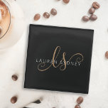 Moderne zwarte goudfilm, afgebeeld in script glazen onderzetter<br><div class="desc">Modern Black Gold Feminine Script Monogrammed glass coaster. Easily personalize this modern elegant glass coaster with your custom monogram and name.</div>