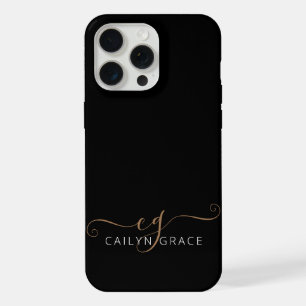 Moderne zwarte goudfilm, afgebeeld in script iPhone 15 pro max case