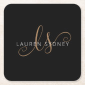 Moderne zwarte goudfilm, afgebeeld in script kartonnen onderzetters (Voorkant)