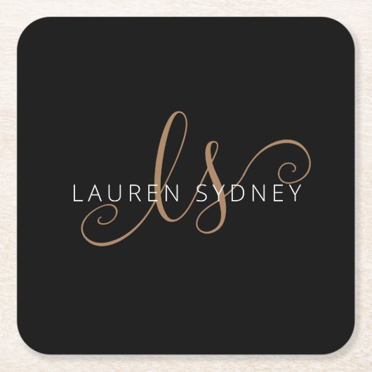 Moderne zwarte goudfilm, afgebeeld in script kartonnen onderzetters (Voorkant)