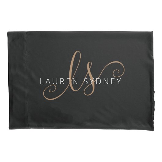 Moderne zwarte goudfilm, afgebeeld in script kussensloop (Voorkant)