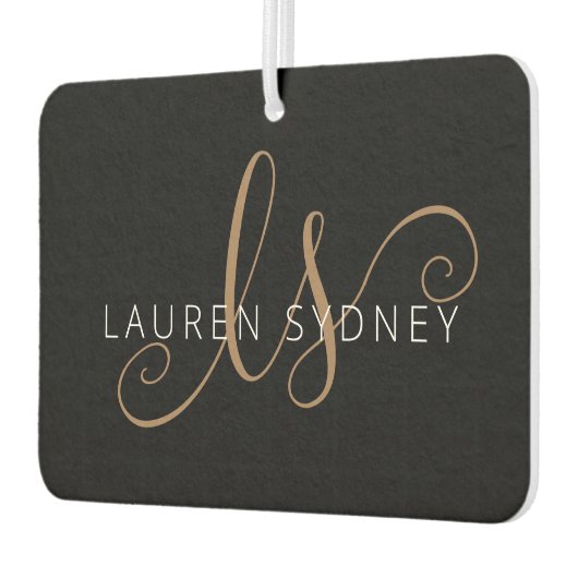 Moderne zwarte goudfilm, afgebeeld in script luchtverfrisser (Links)