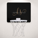 Moderne zwarte goudfilm, afgebeeld in script mini basketbalbord<br><div class="desc">Modern Black Gold Feminine Script Monogrammed Basketball Hoop. Pas deze moderne elegante basketbalhoepel eenvoudig aan met uw eigen monogram en naam.</div>