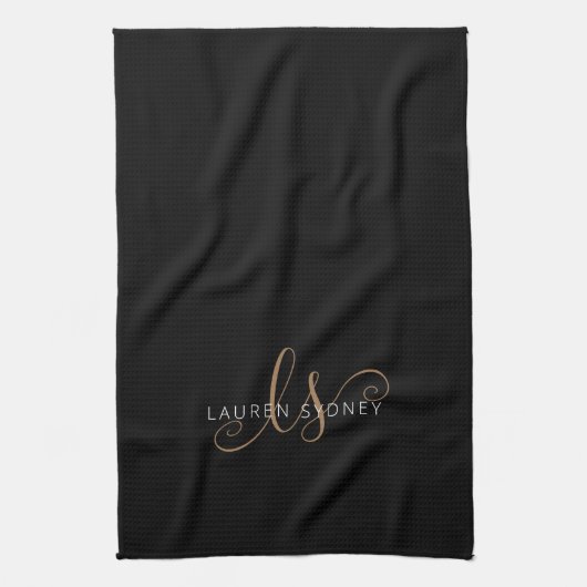 Moderne zwarte goudfilm, afgebeeld in script theedoek (Verticaal)