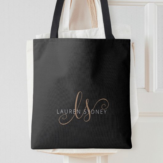 Moderne zwarte goudfilm, afgebeeld in script tote bag