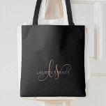 Moderne zwarte goudfilm, afgebeeld in script tote bag<br><div class="desc">Modern Black Gold Feminine Script Monogrammed canvas tas. Pas deze moderne elegante canvas tas eenvoudig aan met uw eigen monogram en naam.</div>